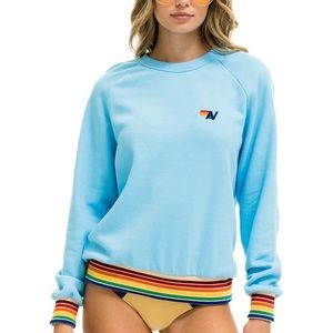 Aviator Nation Rainbow Rib Crewneck Sweatshirt, Small, NWOT
